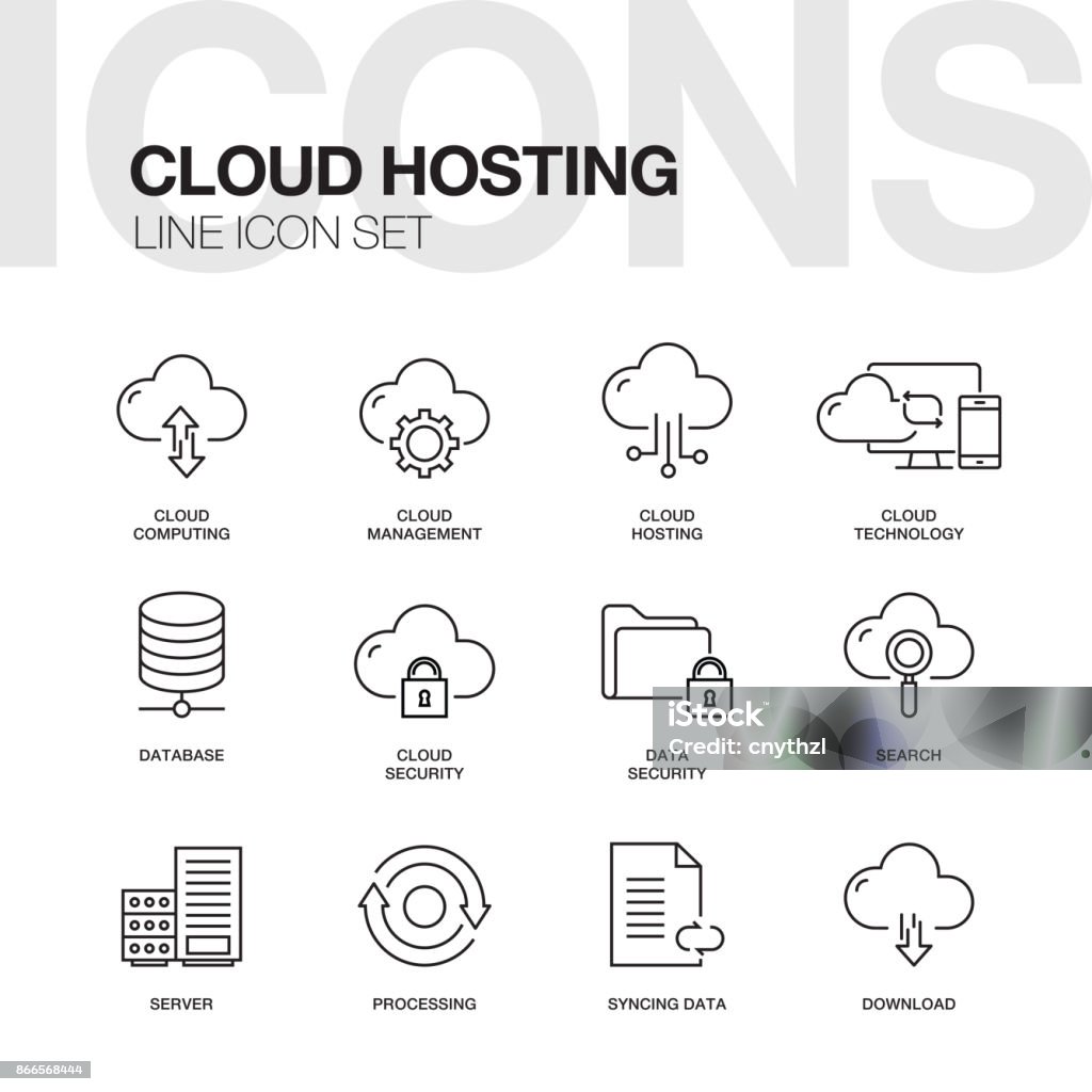 CLOUD HOSTING LINE ICONS Icon Symbol stock vector