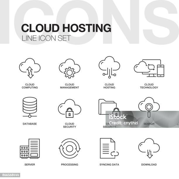 Cloud Hosting Line Icons Stock Illustration - Download Image Now - Icon Symbol, Sponsor, Cloud Computing