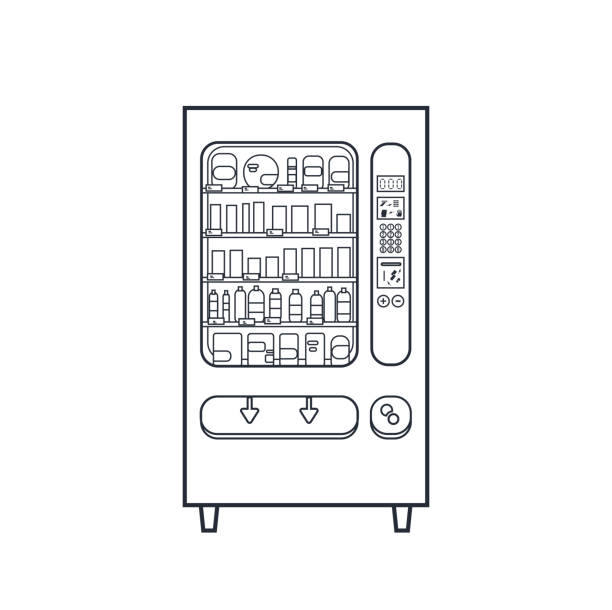 ilustrações, clipart, desenhos animados e ícones de máquina de vending do vetor lineart - vending machine coin machine coin operated