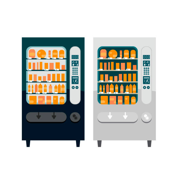 평면 벡터 기계 - vending machine machine selling soda stock illustrations