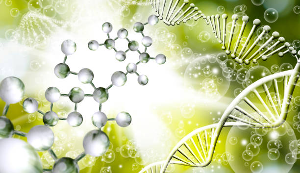 istock Image of molecular structure and chain of dna on blue background close up 866575820