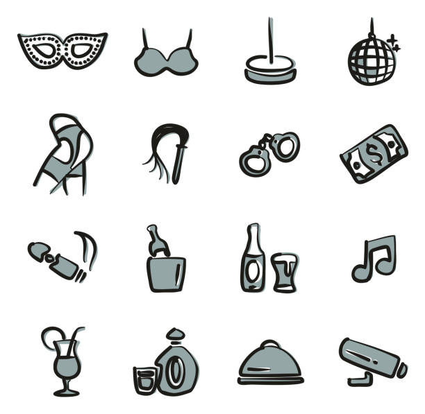 Strip Club Icons Freehand 2 Color This image is a vector illustration and can be scaled to any size without loss of resolution. drawing of a women wearing garter belts stock illustrations