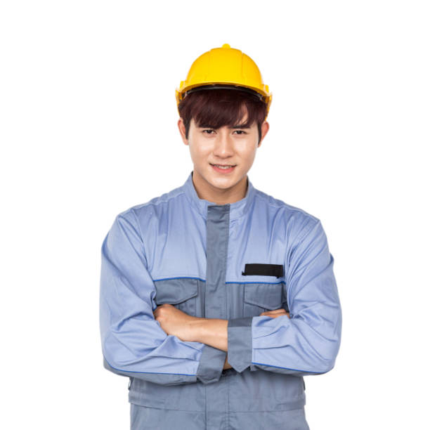 istock Portrait of an handsome engineer isolated on white 866579198