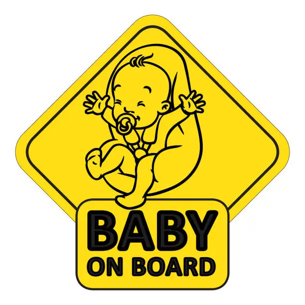 Vector illustration of Funny small baby with dummy in the car seat