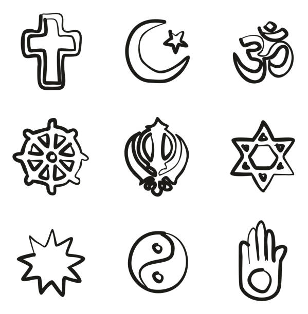 illustrazioni stock, clip art, cartoni animati e icone di tendenza di icone religione mano libera - khanda