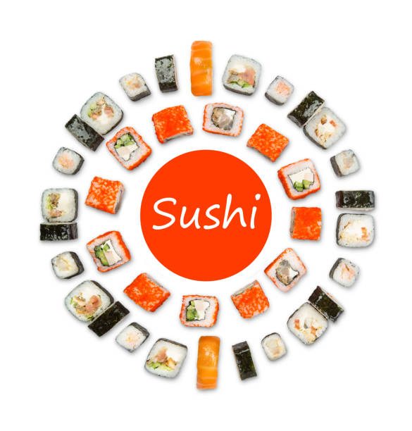 istock Set of sushi, maki and rolls isolated on white background 866585054