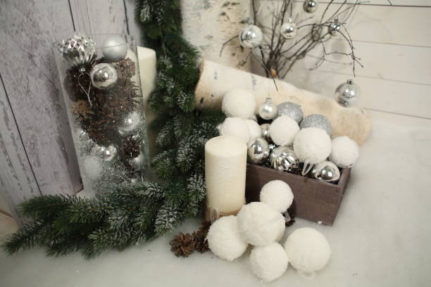 istock New Year decorations, Christmas tree, garlands and balls home cosiness 866596254
