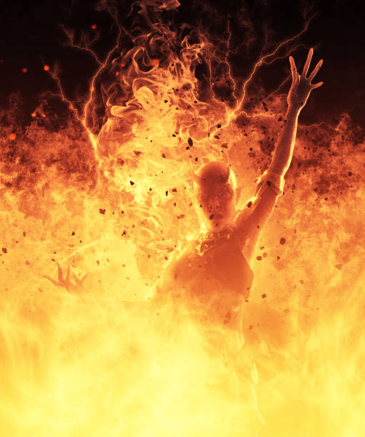 istock 3D Illustration Demon Woman Burns In A Hellfire 866600608