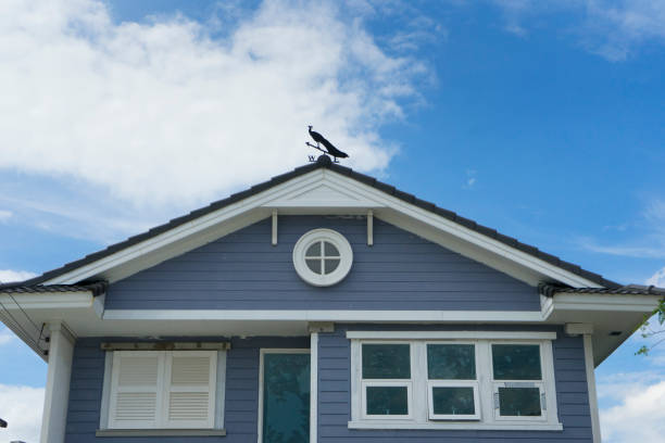 Wind cock direction or Rooster weather vane on roof with blue sky