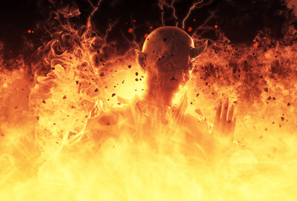 3D Illustration Demon Woman Burns In A Hellfire stock photo