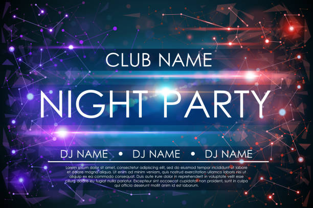 ilustraciones, imágenes clip art, dibujos animados e iconos de stock de noche party poster - party dj nightclub party nightlife