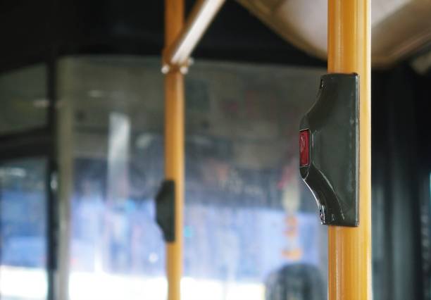 istock Bus's electric bell ringing switch install on yellow handrail pipe 866602104
