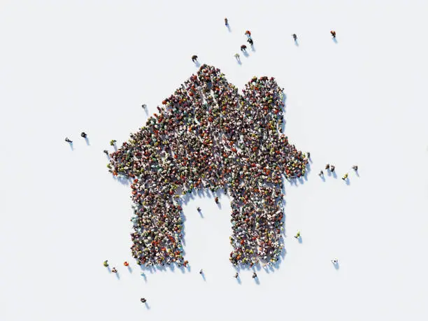 Photo of Human Crowd Forming A House Symbol: Real Estate and Crowdfunding Concept
