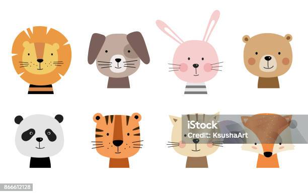 Cartoon Cute Animals For Baby Cards Stock Illustration - Download Image Now - Cute, Animal, Lion - Feline