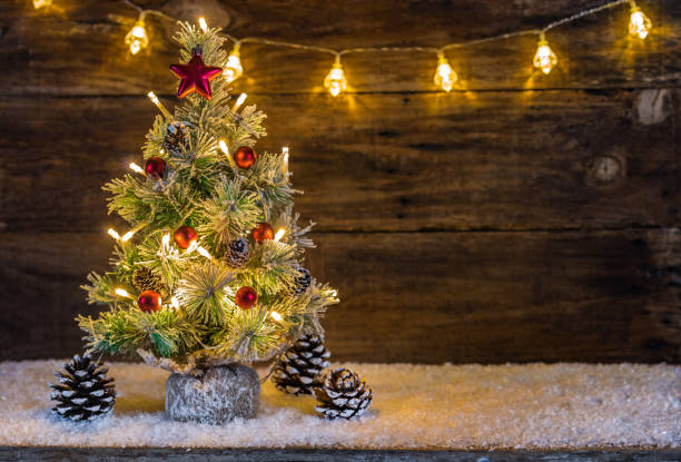 istock Christmas tree on snow with wooden background 866612562