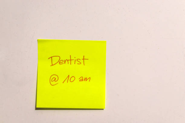 istock 'Dentist' reads reminder note on fridge door 866617336