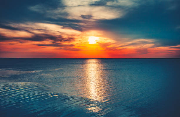 istock Colorful and Dramatic Sunset Sky Ocean Background 866625040