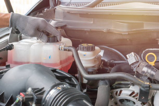 istock men checking coolant level of car. 866626596