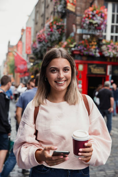Young woman walking in Dublin.