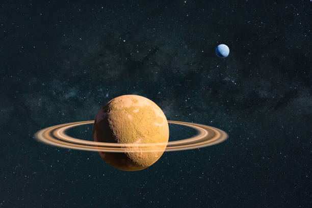 planetas en espacio compuesto - saturno fotografías e imágenes de stock