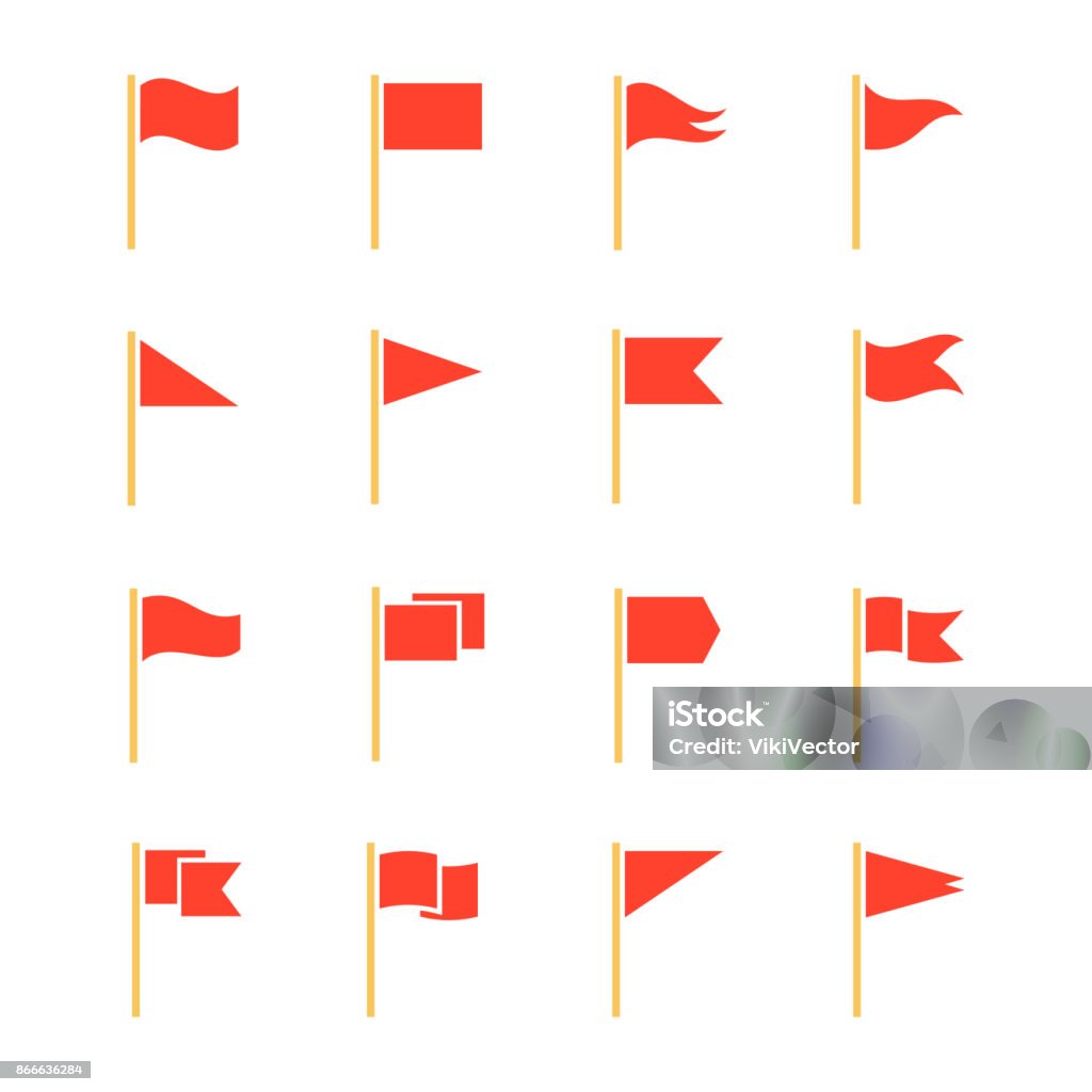 Pennants and flags set Pennants and flags set. Advertising and party, grand openings, sports events red decoration. Vector flat style cartoon illustration isolated on white background Flag stock vector