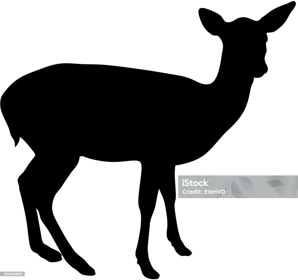 silhouette nera di cerbiatto su sfondo bianco di illustrazione vettoriale - arte vettoriale royalty-free di Animale