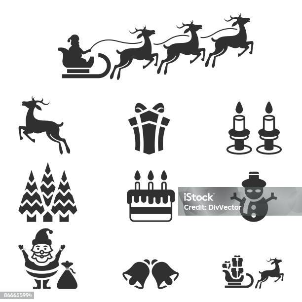Christmas Icons Set Stock Illustration - Download Image Now - Santa Claus, Reindeer, Christmas