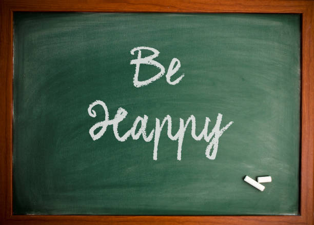 istock Be Happy  - Motivational quote on blackboard 866658062
