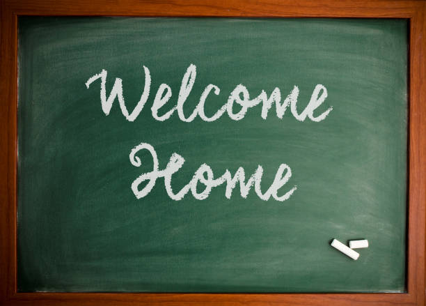 Welcome home  - Motivational quote on blackboard
