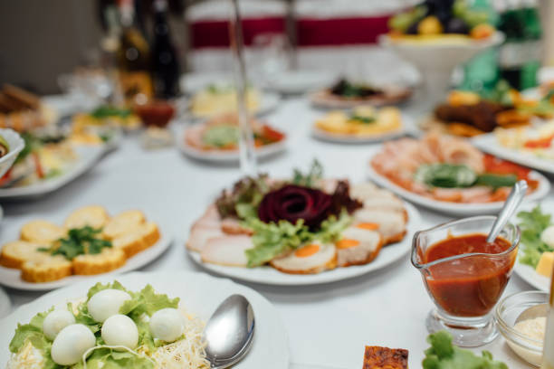 istock Tasty meat and vegetable snacks on the wedding table 866666960