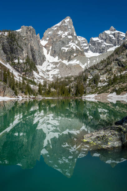 Jezioro Delta z odbiciem góry w Grand Teton, Wyoming – zdjęcie