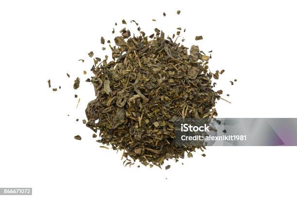 Bunch Of Green Tea On A White Background Stock Photo - Download Image Now - Green Tea, Leaf, On Top Of