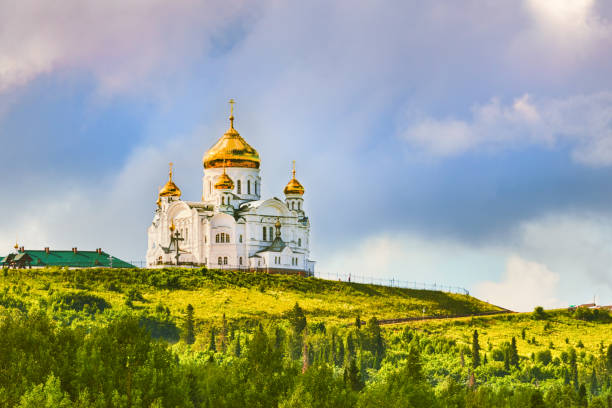 Beautiful view of the Belogorsky Monastery. Perm Krai. Russia