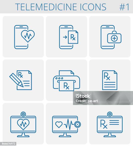 Medicine And Telemedicine Vector Outline Icon Set Stock Illustration - Download Image Now - Icon Symbol, Prescription, Prescription Medicine