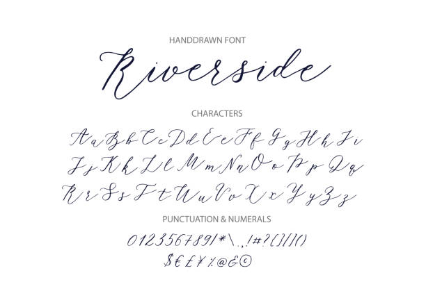 riverside - handschriftliche schreibschrift - script stock-grafiken, -clipart, -cartoons und -symbole