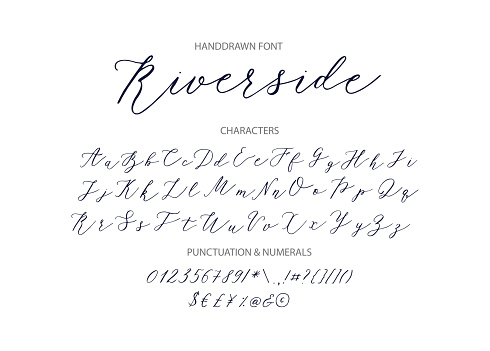 Riverside - handwritten Script font. Hand drawn brush style modern calligraphy cursive typeface. Vector Brush type set.