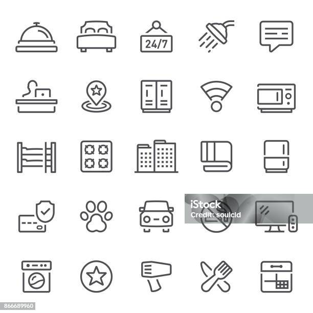 Hotel Icons Stock Illustration - Download Image Now - Icon Symbol, Shower, Hotel