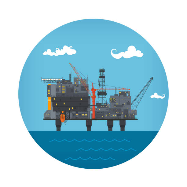 ilustrações de stock, clip art, desenhos animados e ícones de icon of sea oil platform - oil rig oil industry sea mining