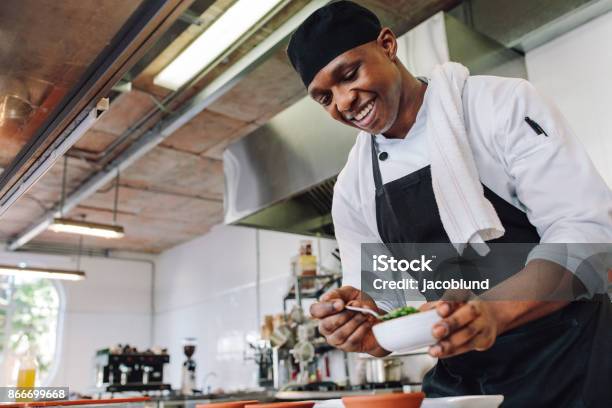 Chef Gourmet Che Cucina In Una Cucina Commerciale - Fotografie stock e altre immagini di Cuoco - Cuoco, Cucinare, Albergo