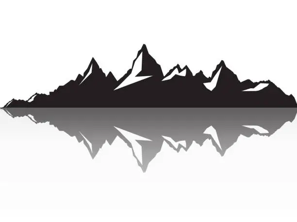 Vector illustration of Set of black and white mountain silhouettes.Background border of rocky mountains.Vector illustration