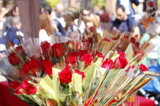 Roses in Sant Jordi day, traditional gift in Catalonia, Spain
