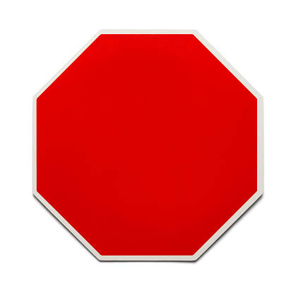 Red Traffic Sign with Copy Space Isolated on White Background.