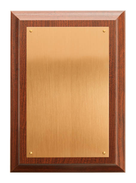 Blank Plaque Brass Award Plaque with Copy Space Isolated on White Background. bronze plaque texture stock pictures, royalty-free photos & images