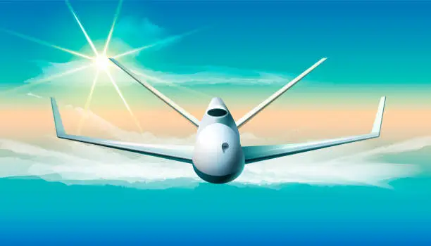 Vector illustration of Drone flying in the sky. Vector illustration of remote controlling drone flying in the sky.