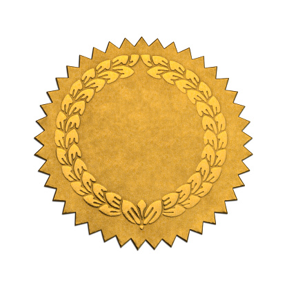 Gold Wreath Seal With Copy Space Isolated on White Background.