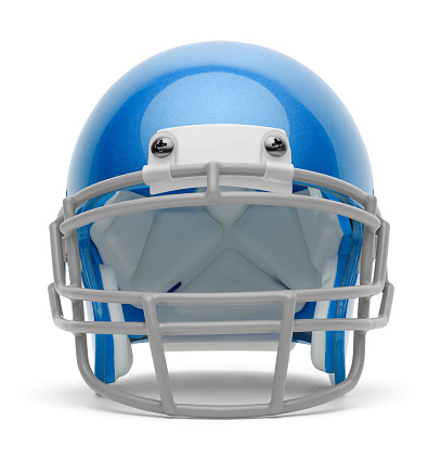 Blue Football Helmet Front View Isolated on a White Background.