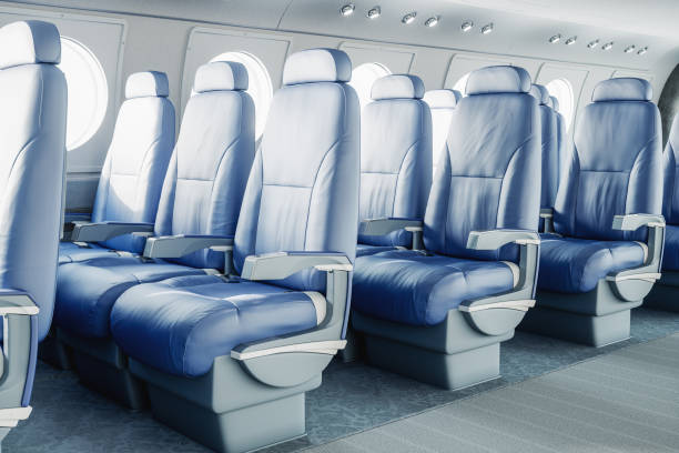 Luxurious Airplane Interior Leather seats of a luxurious airplane. airplane interior stock pictures, royalty-free photos & images