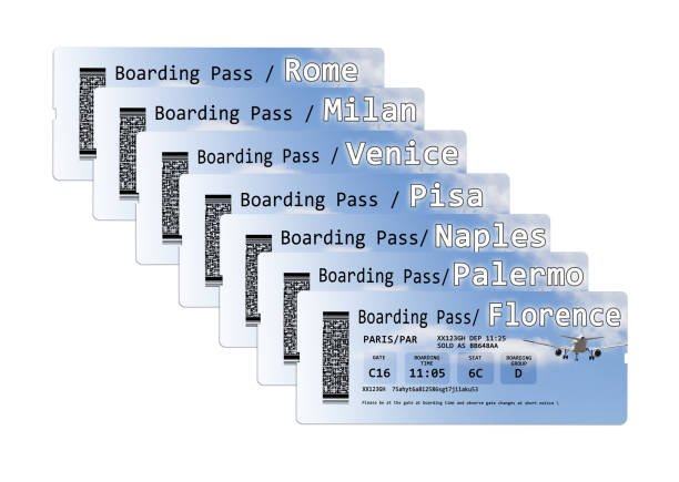 Airline boarding pass tickets to the most important Italian cities - concept image Airline boarding pass tickets to the most important Italian cities - concept image florence italy airport stock pictures, royalty-free photos & images