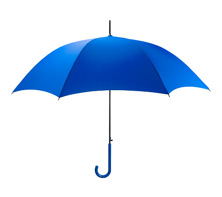Bright Blue Umbrella Side  View Isolated on White Background.