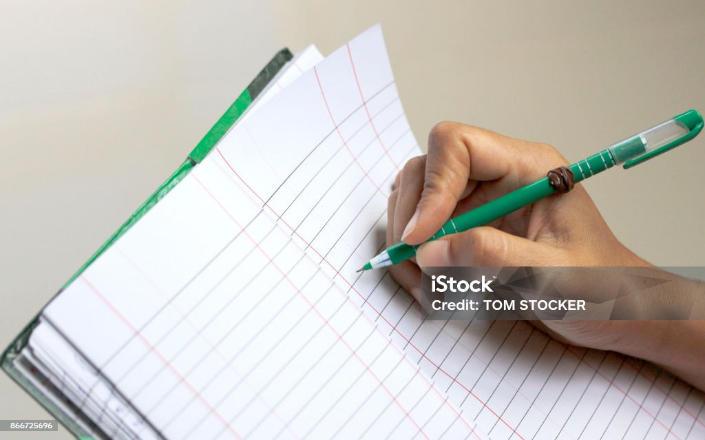 Empty Hand Writing Hand Writing On Plain Empty White Paper Copy Space With Pen Stock Photo ...